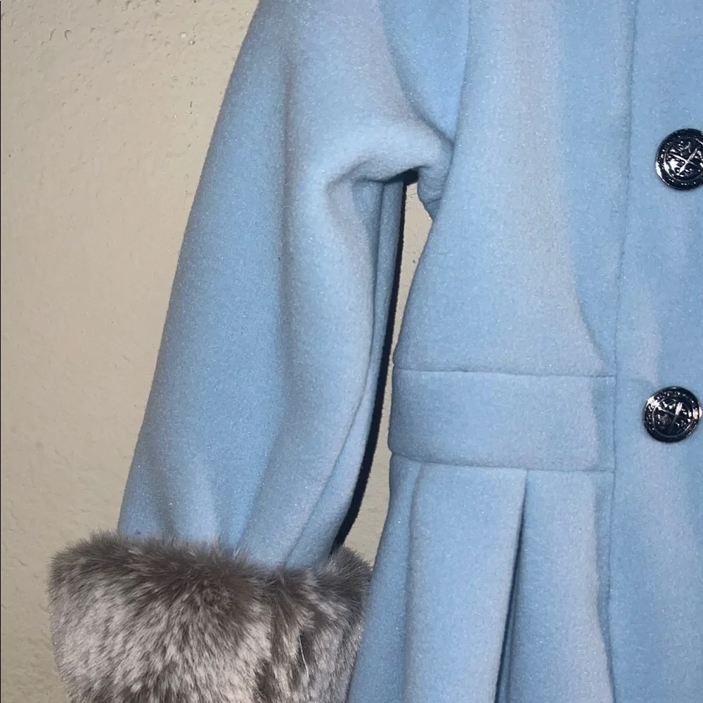Good Lad Sky Blue Pea Coat with Charcoal Faux Fur